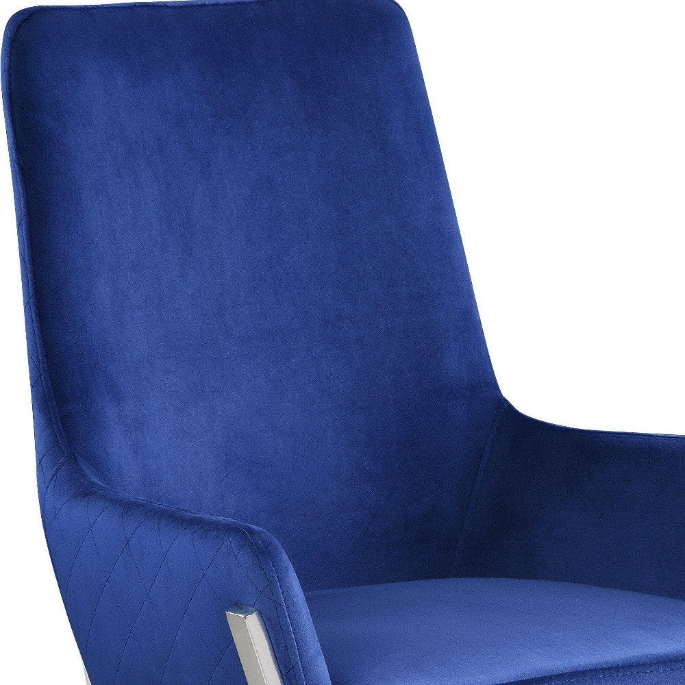 Set of Two Blue And Silver Tufted Velvet And Metal Dining Side Chairs HomeRoots
