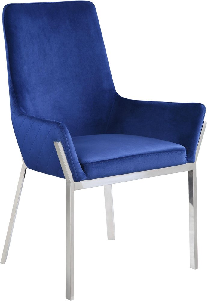 Set of Two Blue And Silver Tufted Velvet And Metal Dining Side Chairs — view 4