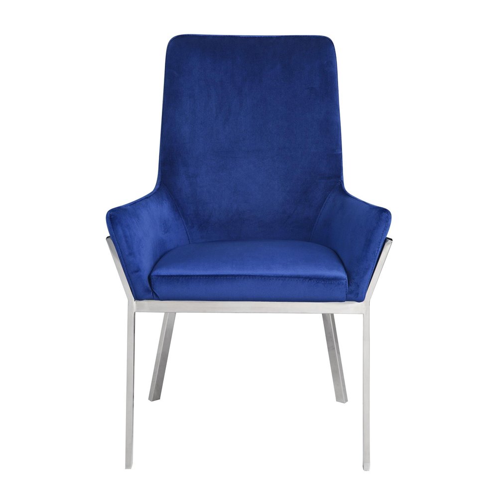 Set of Two Blue And Silver Tufted Velvet And Metal Dining Side Chairs — view 3