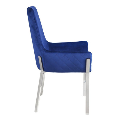 Set of Two Blue And Silver Tufted Velvet And Metal Dining Side Chairs HomeRoots