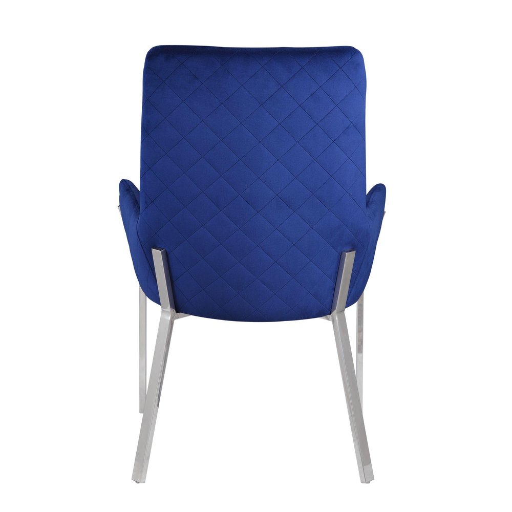 Set of Two Blue And Silver Tufted Velvet And Metal Dining Side Chairs HomeRoots