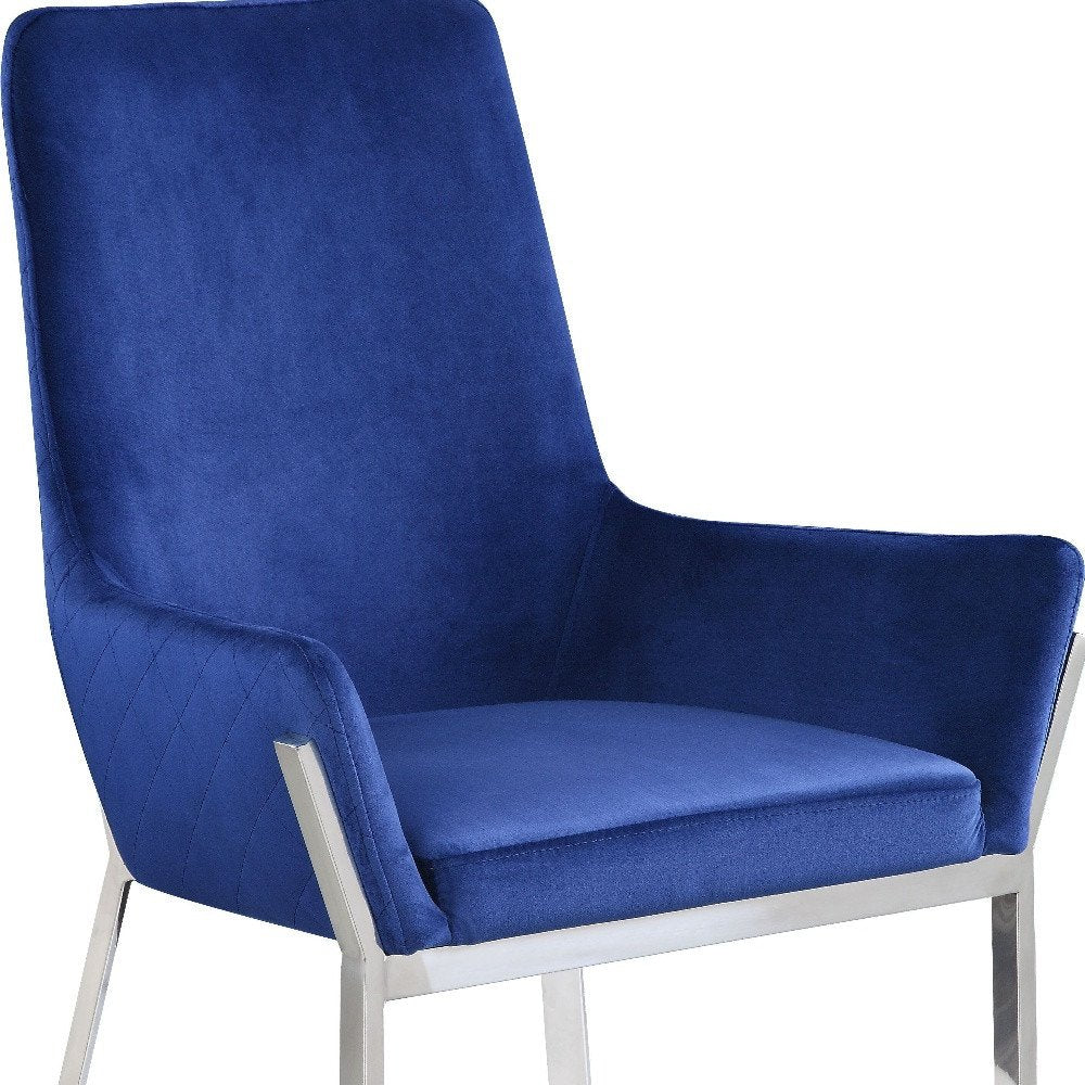 Set of Two Blue And Silver Tufted Velvet And Metal Dining Side Chairs — view 8