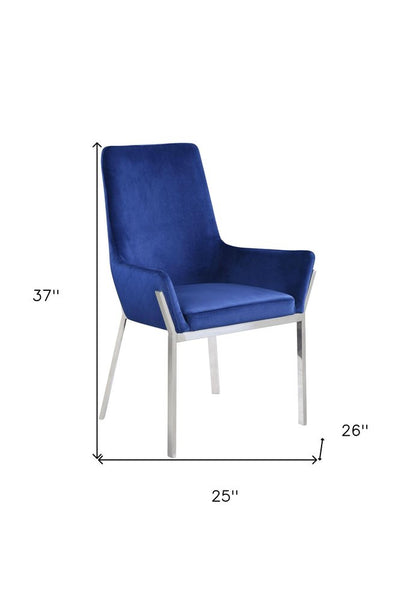 Set of Two Blue And Silver Tufted Velvet And Metal Dining Side Chairs HomeRoots