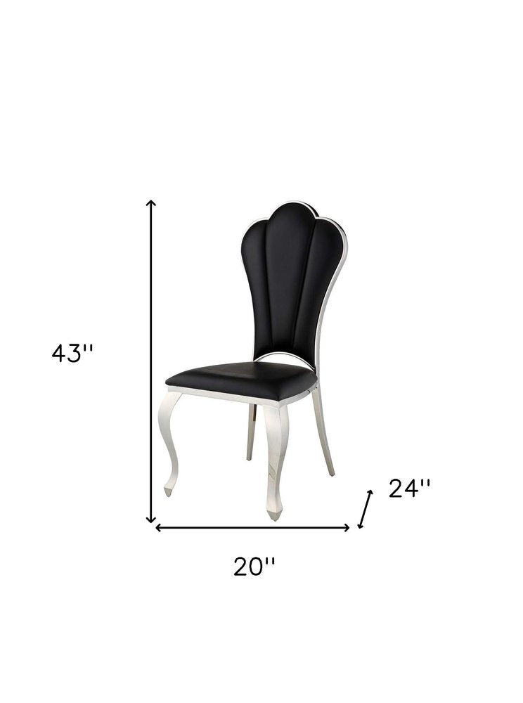 Set of Two Black and Silver Faux Leather Dining Side Chairs HomeRoots