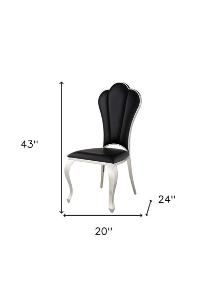 Set of Two Black and Silver Faux Leather Dining Side Chairs HomeRoots