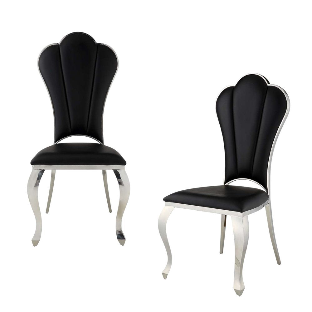 Set of Two Black and Silver Faux Leather Dining Side Chairs HomeRoots