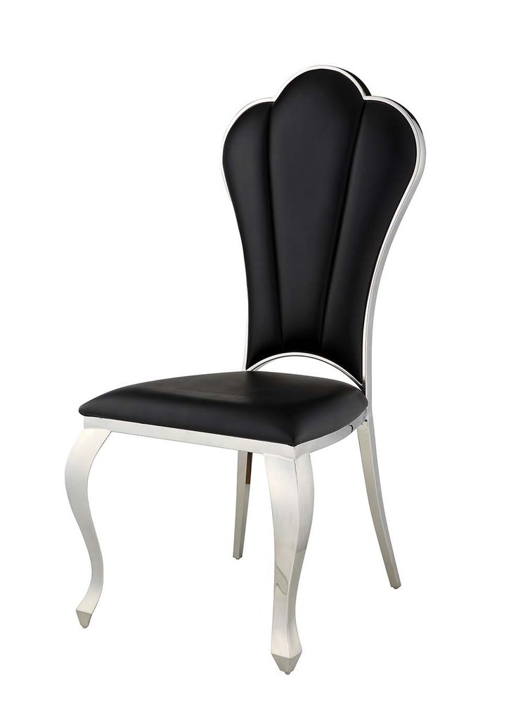 Set of Two Black and Silver Faux Leather Dining Side Chairs HomeRoots