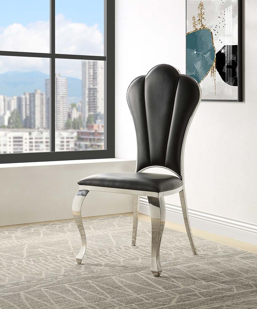 Set of Two Black and Silver Faux Leather Dining Side Chairs HomeRoots