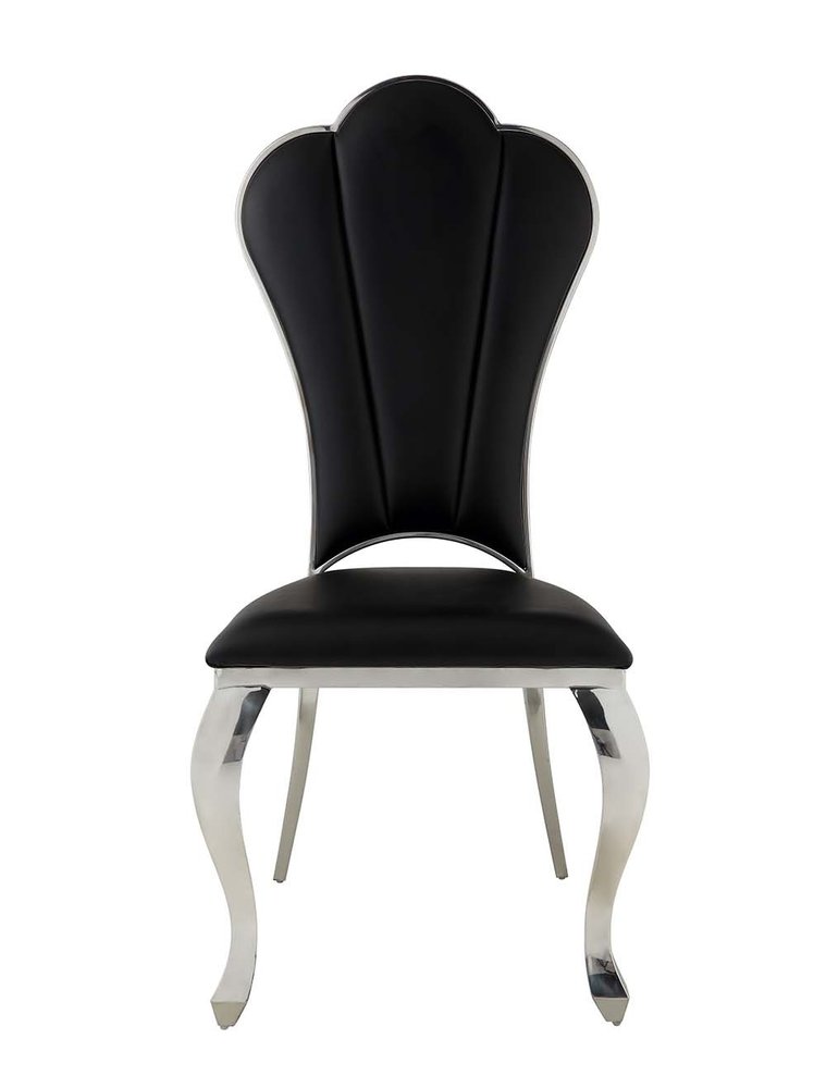 Set of Two Black and Silver Faux Leather Dining Side Chairs HomeRoots