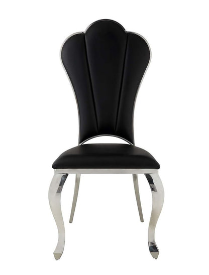 Set of Two Black and Silver Faux Leather Dining Side Chairs HomeRoots