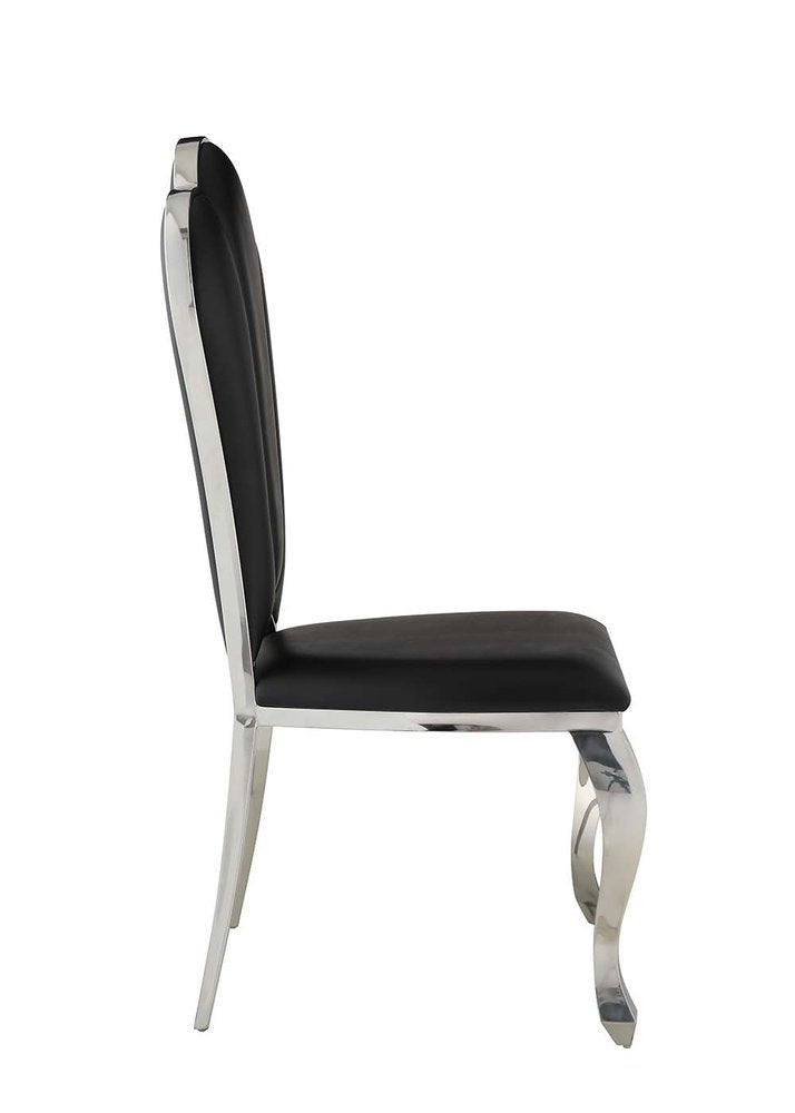 Set of Two Black and Silver Faux Leather Dining Side Chairs HomeRoots