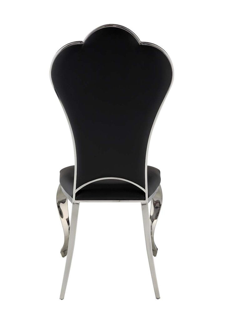 Set of Two Black and Silver Faux Leather Dining Side Chairs HomeRoots