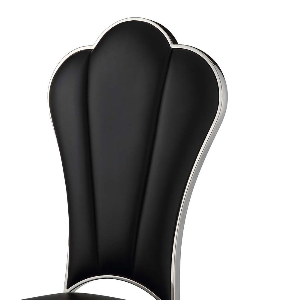 Set of Two Black and Silver Faux Leather Dining Side Chairs HomeRoots