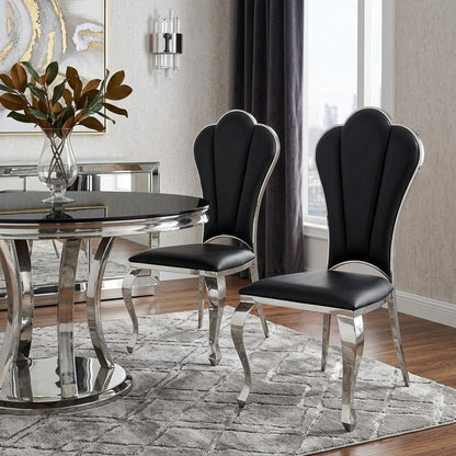 Set of Two Black and Silver Faux Leather Dining Side Chairs HomeRoots