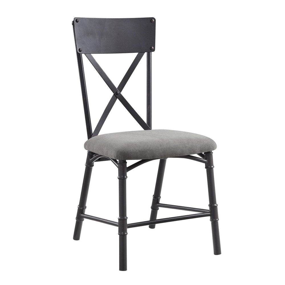 Set of Two Gray And Black Fabric And Metal Cross Back Dining Side Chairs HomeRoots