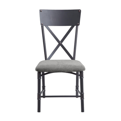 Set of Two Gray And Black Fabric And Metal Cross Back Dining Side Chairs HomeRoots
