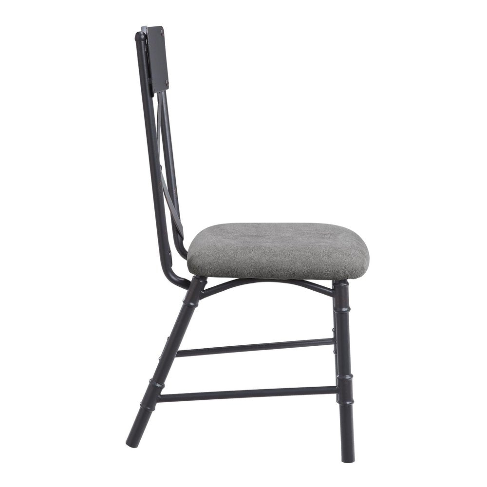 Set of Two Gray And Black Fabric And Metal Cross Back Dining Side Chairs — view 5