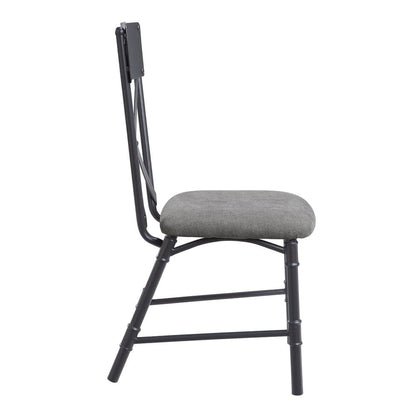 Set of Two Gray And Black Fabric And Metal Cross Back Dining Side Chairs HomeRoots