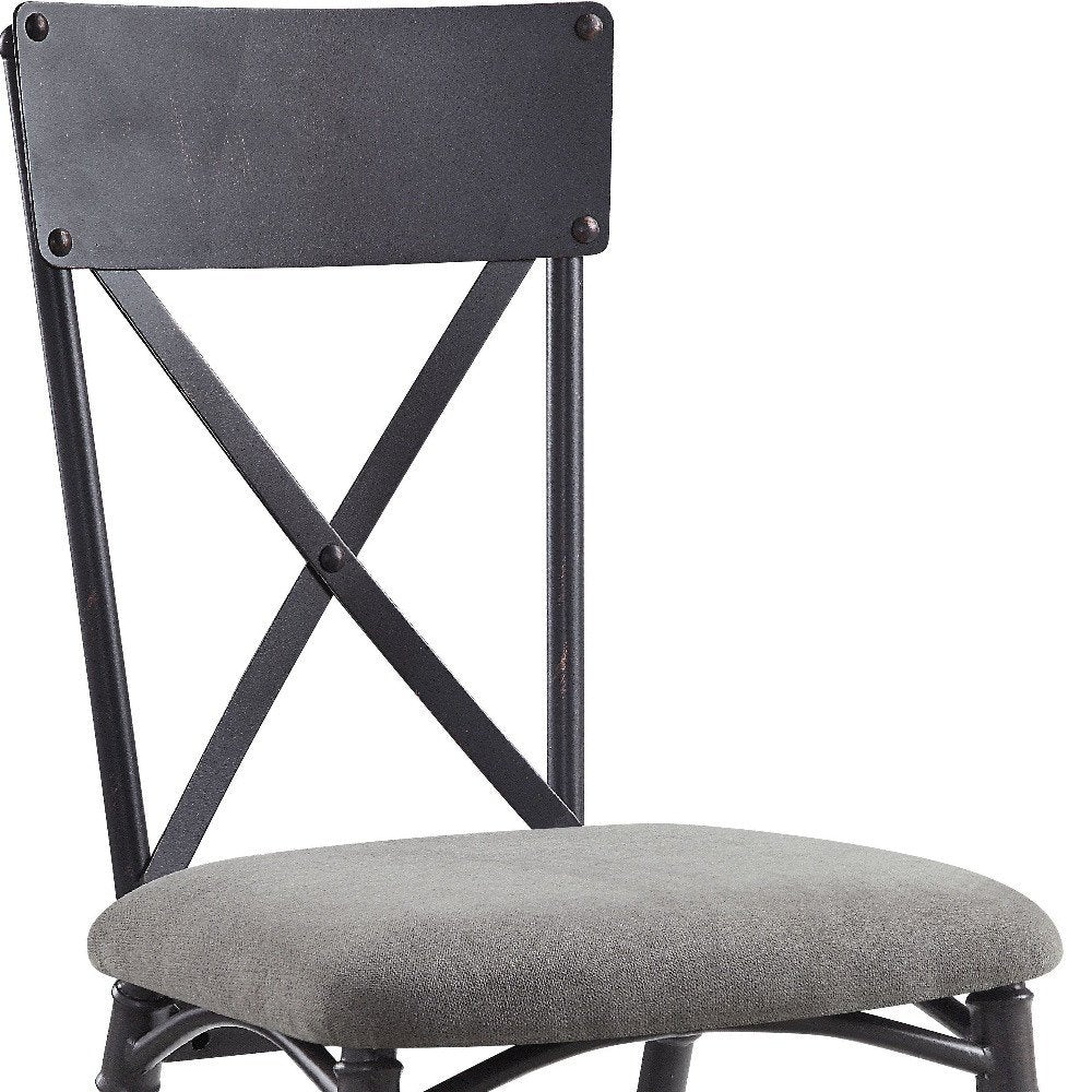Set of Two Gray And Black Fabric And Metal Cross Back Dining Side Chairs — view 7