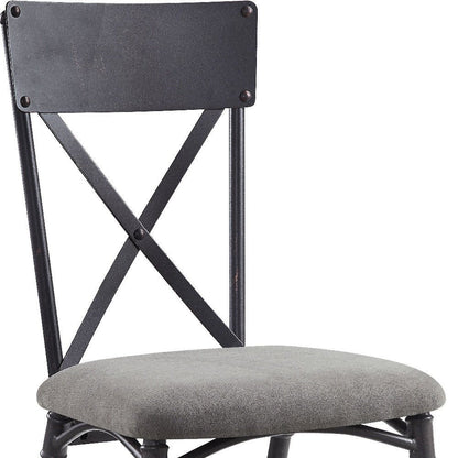 Set of Two Gray And Black Fabric And Metal Cross Back Dining Side Chairs HomeRoots