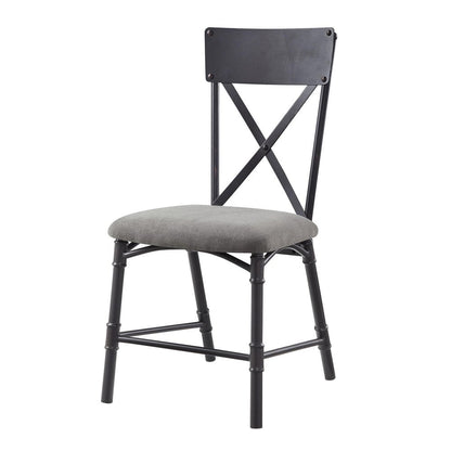 Set of Two Gray And Black Fabric And Metal Cross Back Dining Side Chairs HomeRoots