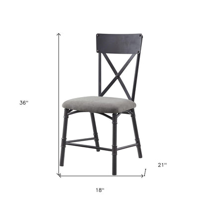 Set of Two Gray And Black Fabric And Metal Cross Back Dining Side Chairs HomeRoots