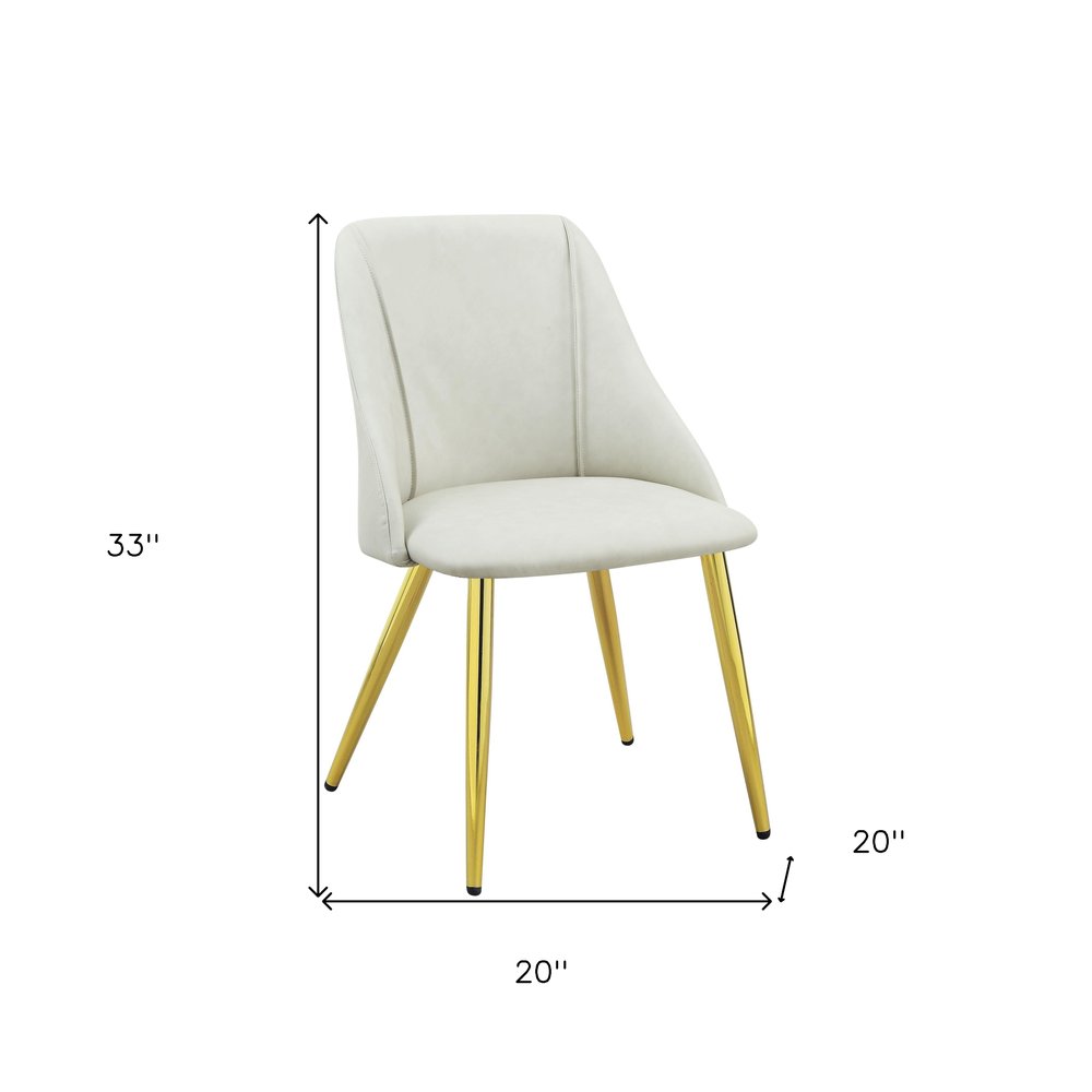 Set of Two White and Gold Upholstered Faux Leather And Metal Dining Side Chairs HomeRoots