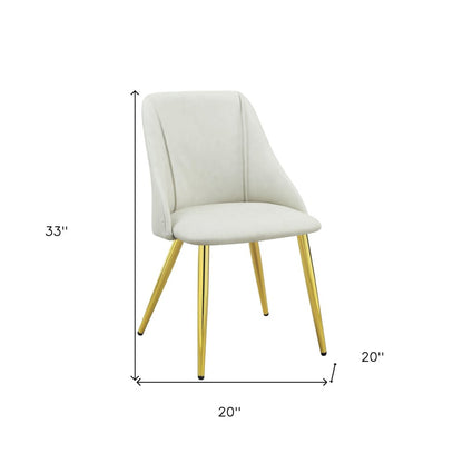 Set of Two White and Gold Upholstered Faux Leather And Metal Dining Side Chairs HomeRoots