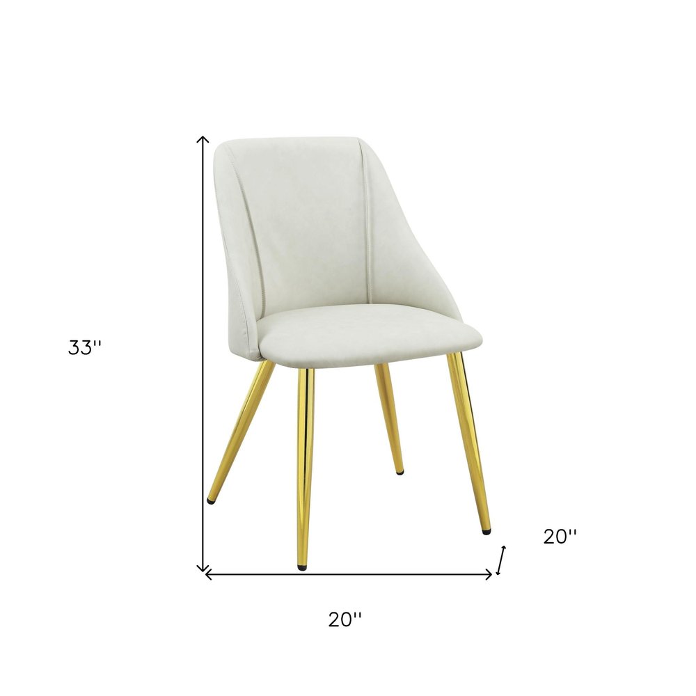 Set of Two White and Gold Upholstered Faux Leather And Metal Dining Side Chairs HomeRoots