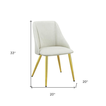 Set of Two White and Gold Upholstered Faux Leather And Metal Dining Side Chairs HomeRoots