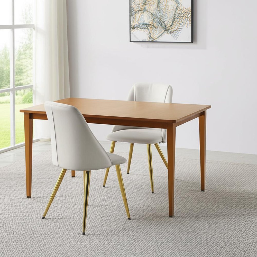 Set of Two White and Gold Upholstered Faux Leather And Metal Dining Side Chairs HomeRoots
