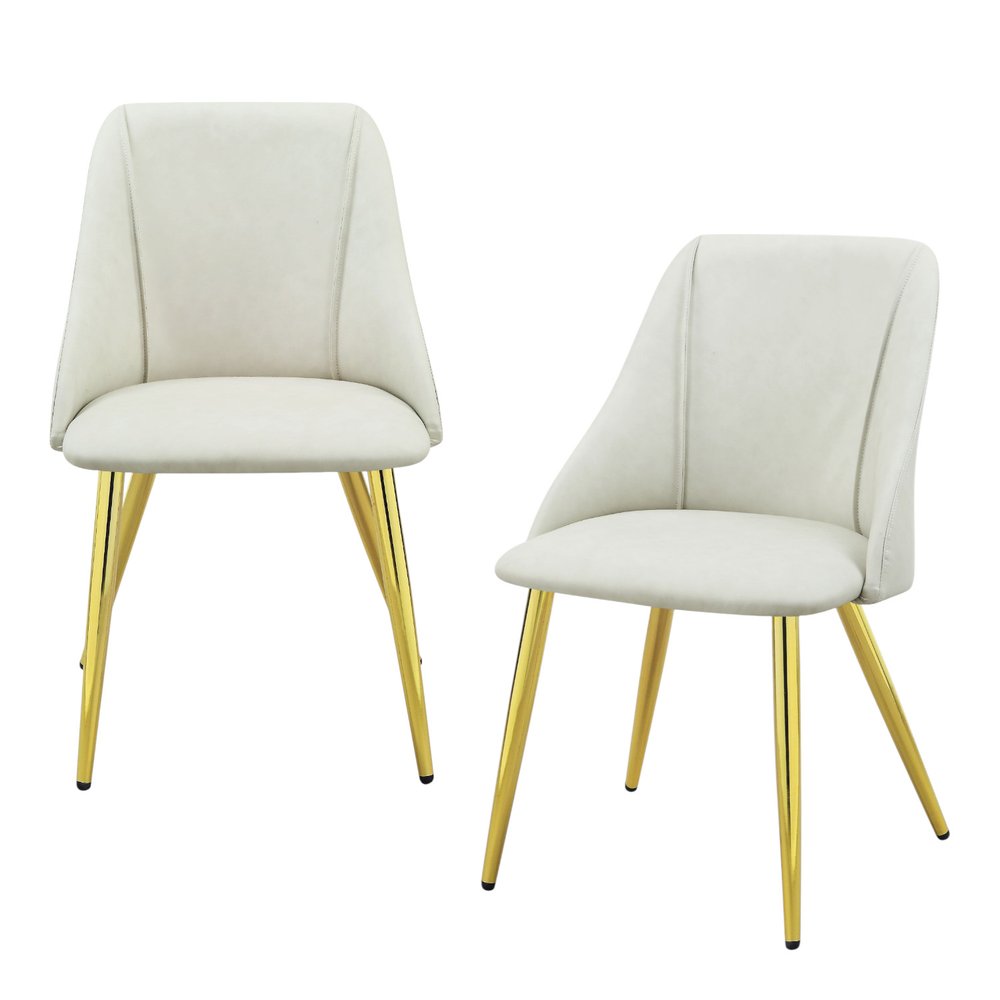 Set of Two White and Gold Upholstered Faux Leather And Metal Dining Side Chairs HomeRoots