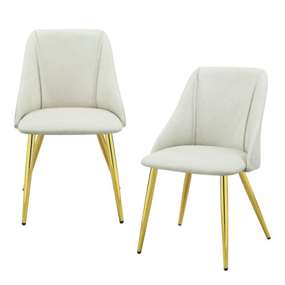 Set of Two White and Gold Upholstered Faux Leather And Metal Dining Side Chairs HomeRoots