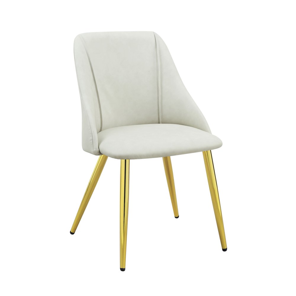 Set of Two White and Gold Upholstered Faux Leather And Metal Dining Side Chairs HomeRoots