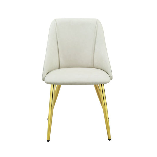 Set of Two White and Gold Upholstered Faux Leather And Metal Dining Side Chairs HomeRoots