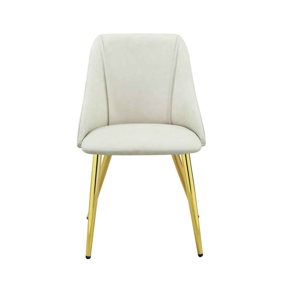 Set of Two White and Gold Upholstered Faux Leather And Metal Dining Side Chairs HomeRoots