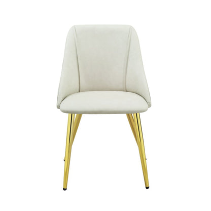 Set of Two White and Gold Upholstered Faux Leather And Metal Dining Side Chairs HomeRoots