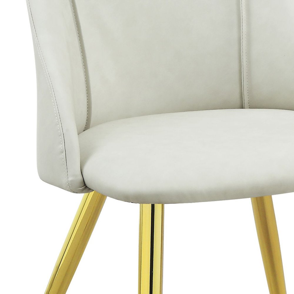 Set of Two White and Gold Upholstered Faux Leather And Metal Dining Side Chairs HomeRoots