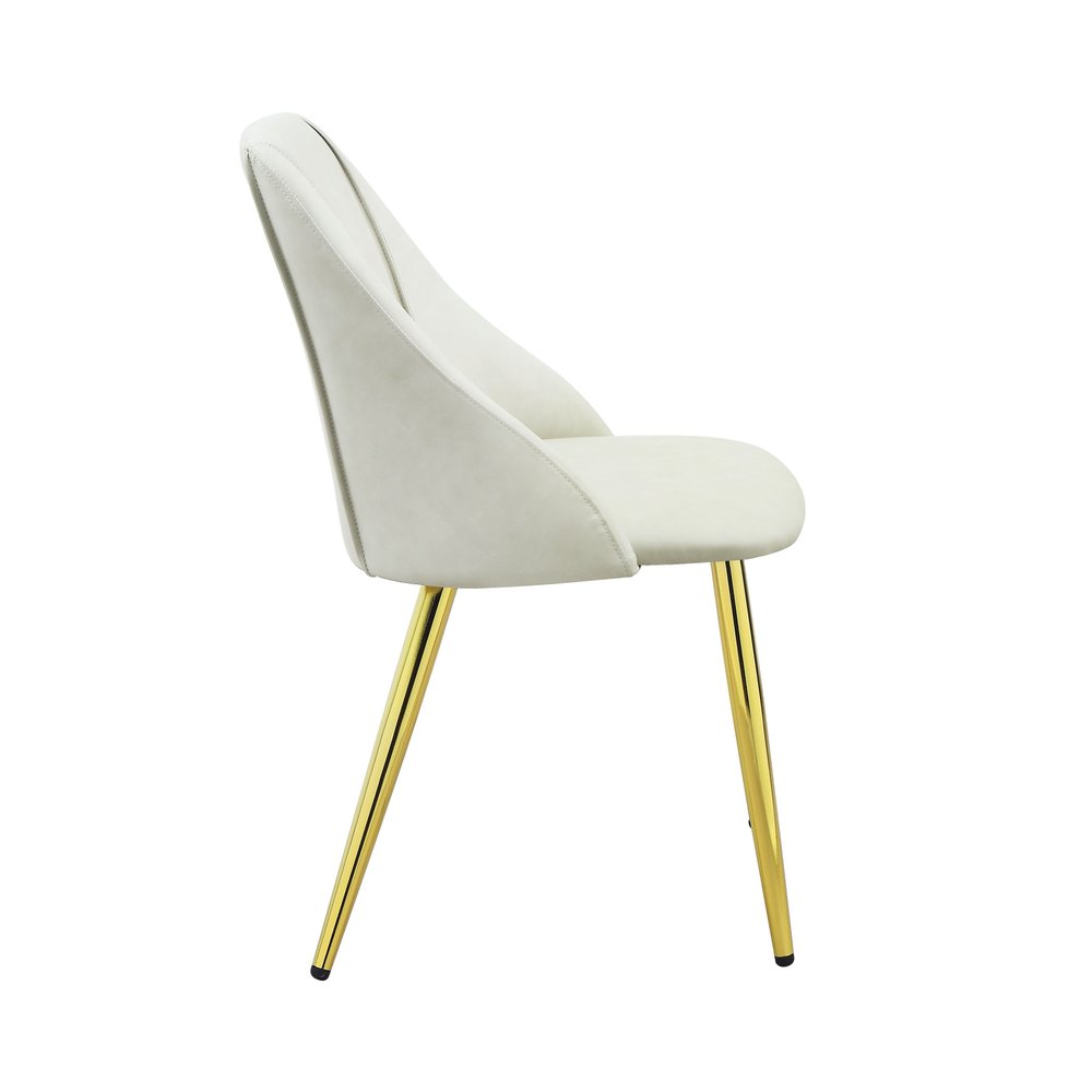 Set of Two White and Gold Upholstered Faux Leather And Metal Dining Side Chairs HomeRoots