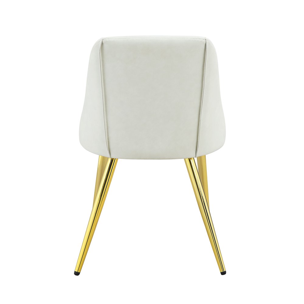 Set of Two White and Gold Upholstered Faux Leather And Metal Dining Side Chairs HomeRoots