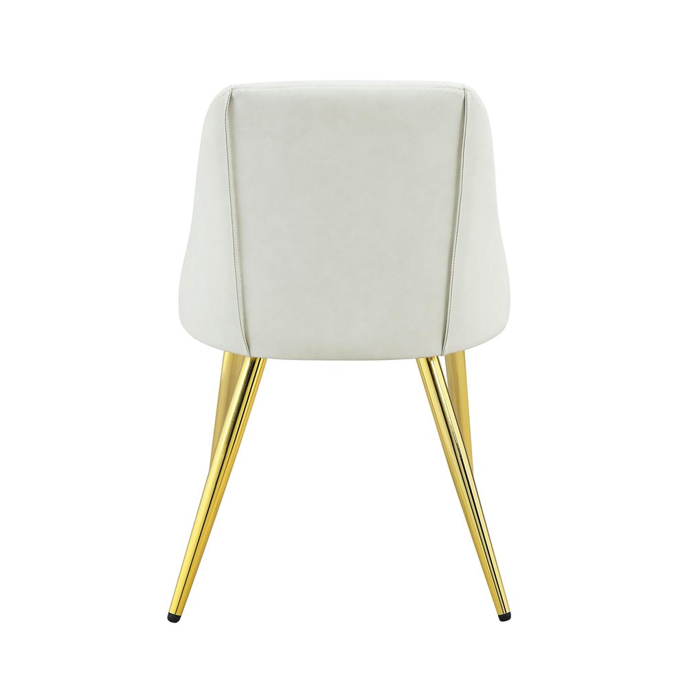 Set of Two White and Gold Upholstered Faux Leather And Metal Dining Side Chairs HomeRoots