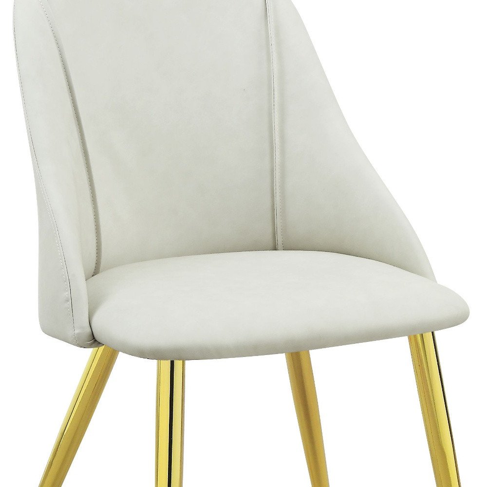 Set of Two White and Gold Upholstered Faux Leather And Metal Dining Side Chairs HomeRoots