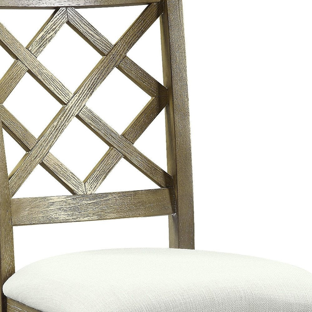 Set of Two Beige and Oak Linen Cross Back Dining Side Chairs HomeRoots