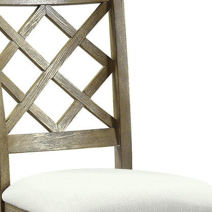 Set of Two Beige and Oak Linen Cross Back Dining Side Chairs HomeRoots