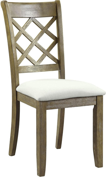 Set of Two Beige and Oak Linen Cross Back Dining Side Chairs HomeRoots