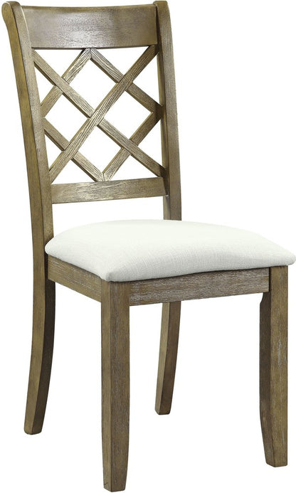 Set of Two Beige and Oak Linen Cross Back Dining Side Chairs HomeRoots