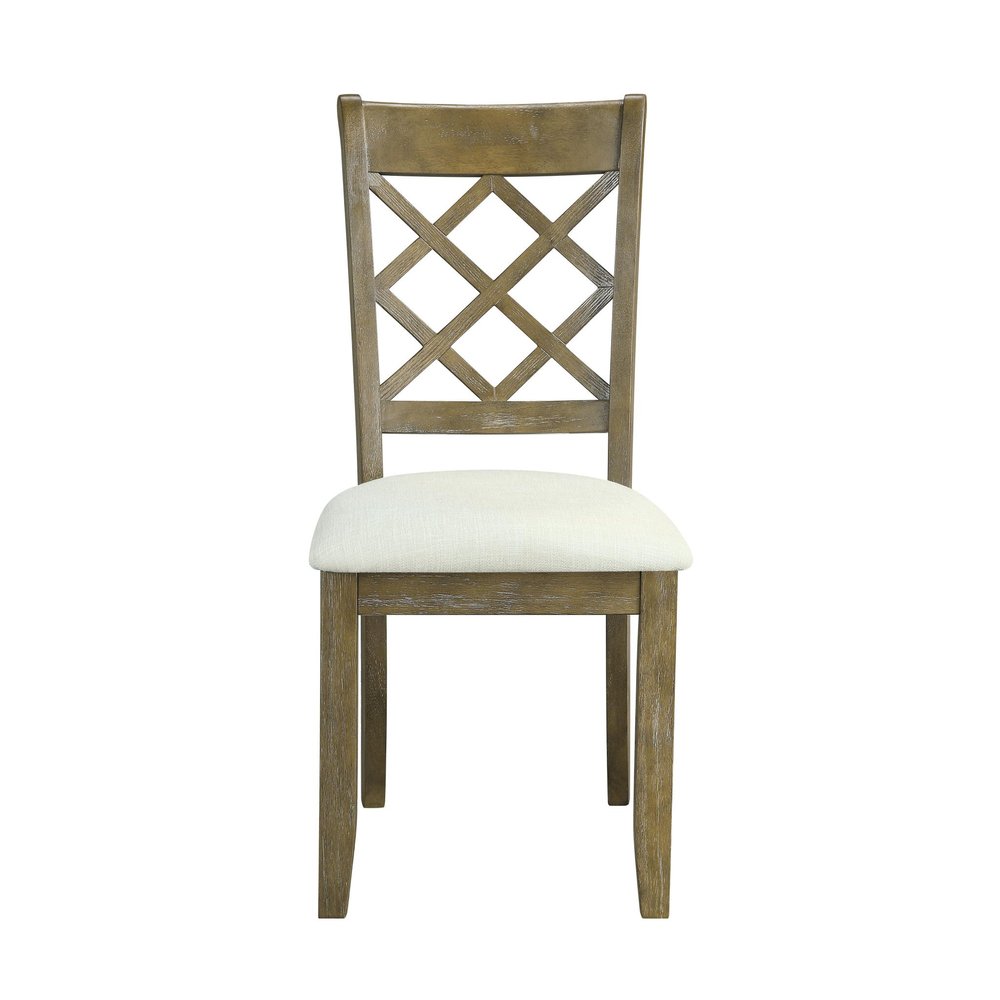 Set of Two Beige and Oak Linen Cross Back Dining Side Chairs HomeRoots