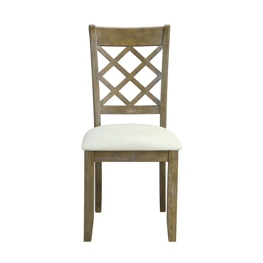 Set of Two Beige and Oak Linen Cross Back Dining Side Chairs HomeRoots