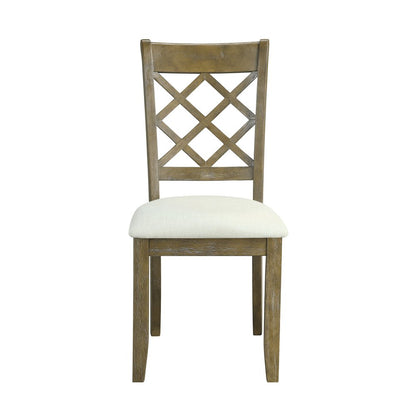 Set of Two Beige and Oak Linen Cross Back Dining Side Chairs HomeRoots