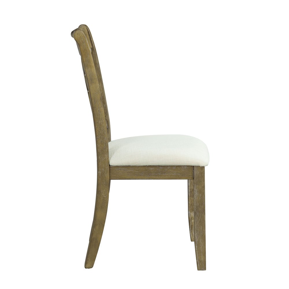 Set of Two Beige and Oak Linen Cross Back Dining Side Chairs HomeRoots